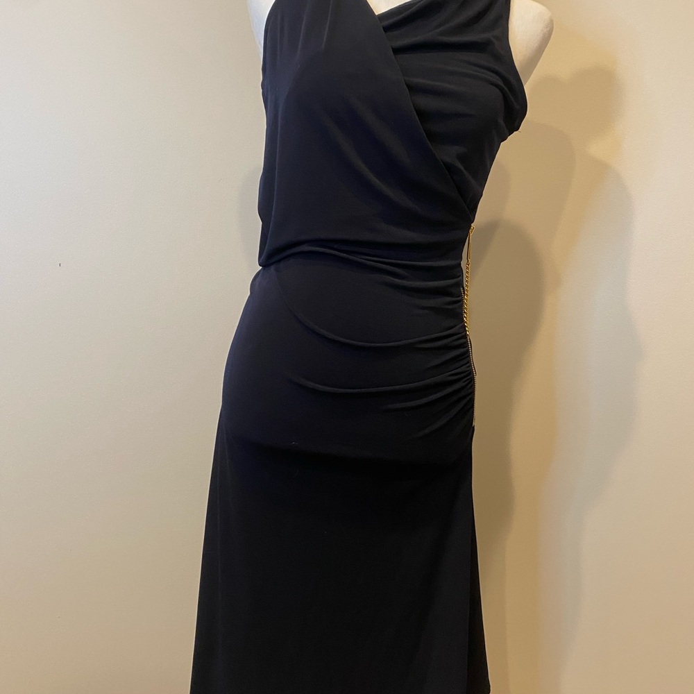 Michael Kors Navy Blue Shoulder Dress with Gold Zipper - Picture 2 of 7
